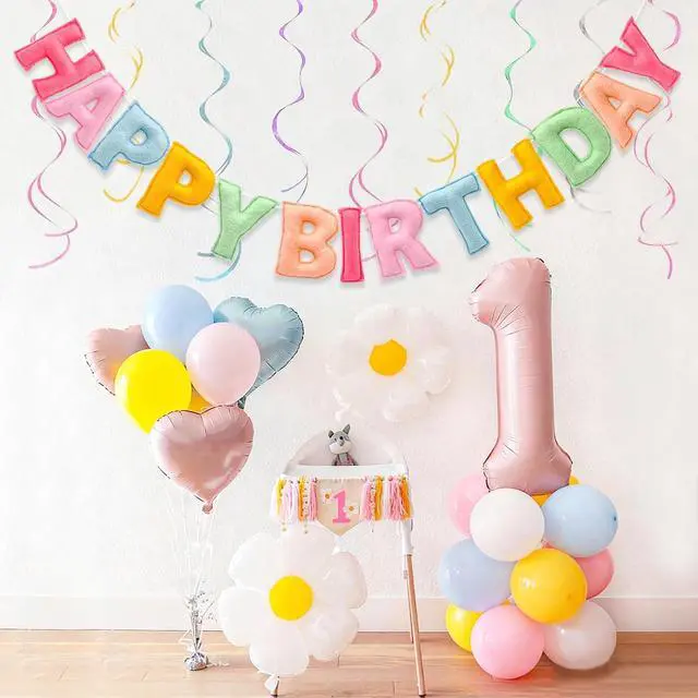 Alt view image 7 of 7 - Pre-Strung 3D Pastel Felt Happy Birthday Banner, Handmade Macaron Color Birthday Garland for Party Decorations, Reusable Happy Birthday Sign for Kids Party Supplies Girls Women Rainbow Party Décor