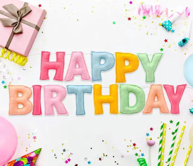 Alt view image 6 of 7 - Pre-Strung 3D Pastel Felt Happy Birthday Banner, Handmade Macaron Color Birthday Garland for Party Decorations, Reusable Happy Birthday Sign for Kids Party Supplies Girls Women Rainbow Party Décor