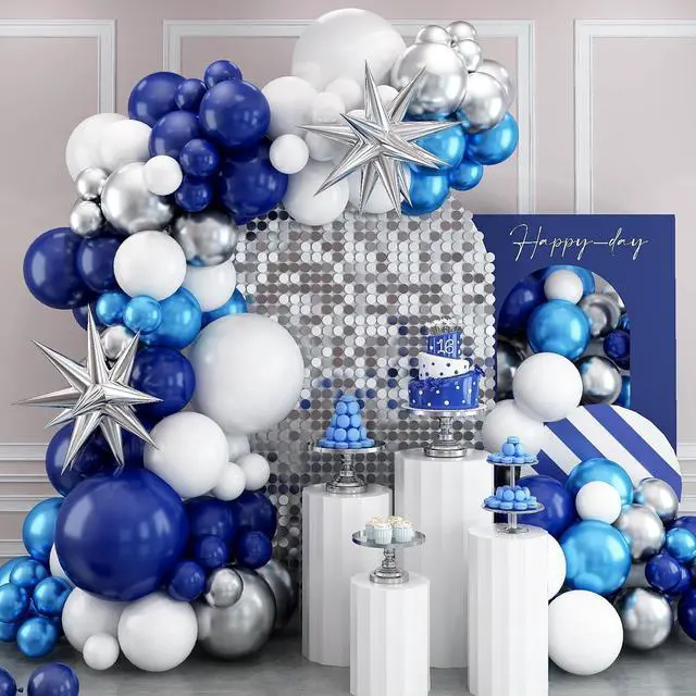Main image of Navy Blue Balloon Arch Kit, Navy Blue Silver White Metallic Latex Balloons Garland Kit with 4D Silver Star Foil Balloons for Graduation Birthday Baby Shower Party Supplies Decorations