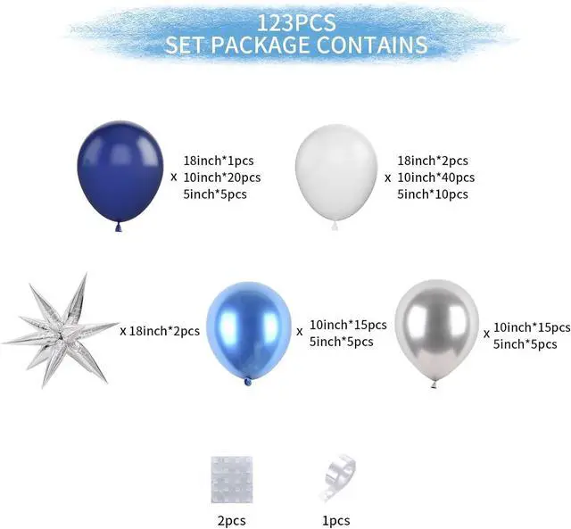 Alt view image 2 of 5 - Navy Blue Balloon Arch Kit, Navy Blue Silver White Metallic Latex Balloons Garland Kit with 4D Silver Star Foil Balloons for Graduation Birthday Baby Shower Party Supplies Decorations