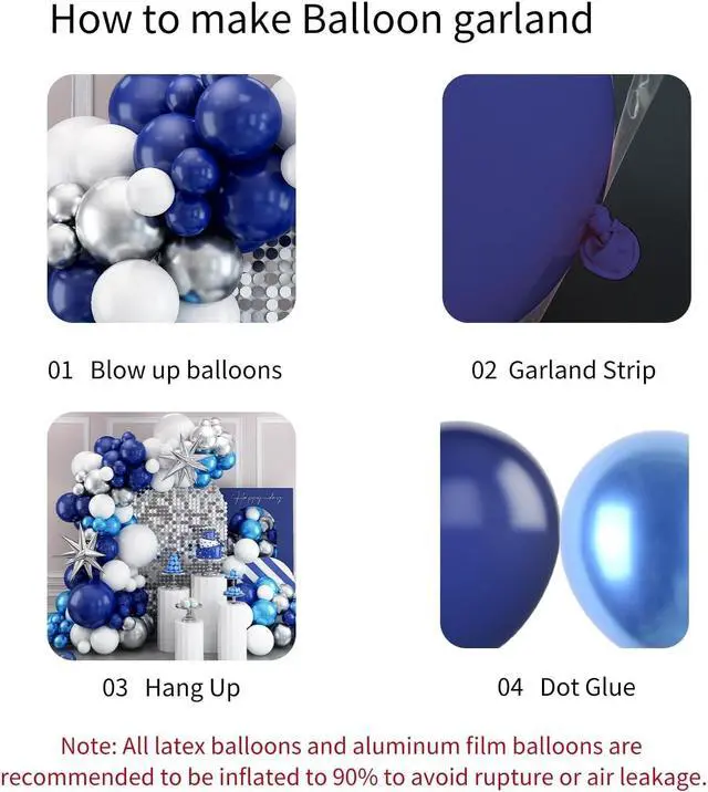 Alt view image 4 of 5 - Navy Blue Balloon Arch Kit, Navy Blue Silver White Metallic Latex Balloons Garland Kit with 4D Silver Star Foil Balloons for Graduation Birthday Baby Shower Party Supplies Decorations