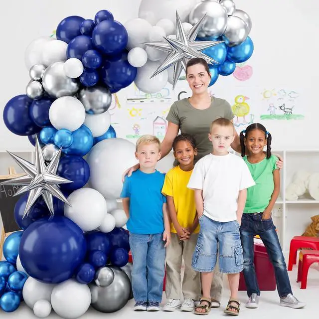 Alt view image 5 of 5 - Navy Blue Balloon Arch Kit, Navy Blue Silver White Metallic Latex Balloons Garland Kit with 4D Silver Star Foil Balloons for Graduation Birthday Baby Shower Party Supplies Decorations