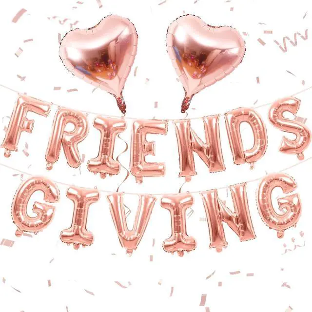 Main image of Jobkoo Friendsgiving Balloons Friends Giving Party Decorations 16 Inches Tall Rose Gold Heart Friendsgiving Foil Mylar Balloon Letter Banner for Fall Theme Thanksgiving Friends Party Backdrop Supplies