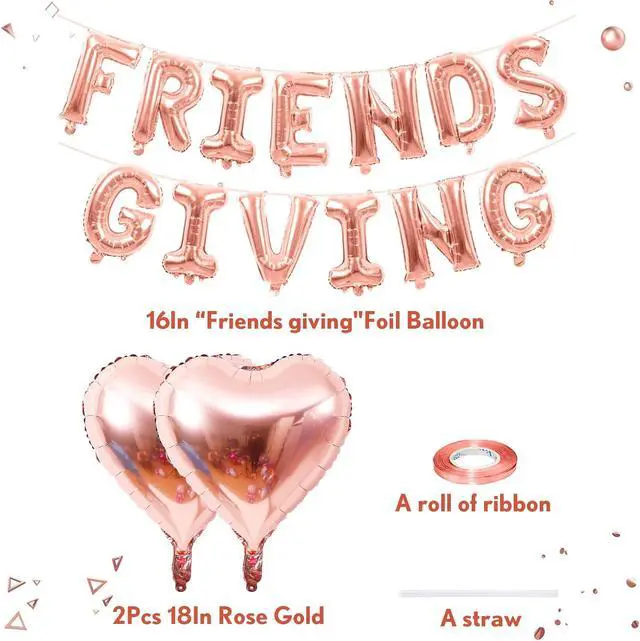 Alt view image 2 of 7 - Jobkoo Friendsgiving Balloons Friends Giving Party Decorations 16 Inches Tall Rose Gold Heart Friendsgiving Foil Mylar Balloon Letter Banner for Fall Theme Thanksgiving Friends Party Backdrop Supplies