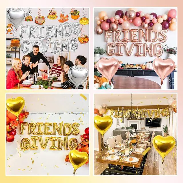 Alt view image 7 of 7 - Jobkoo Friendsgiving Balloons Friends Giving Party Decorations 16 Inches Tall Rose Gold Heart Friendsgiving Foil Mylar Balloon Letter Banner for Fall Theme Thanksgiving Friends Party Backdrop Supplies