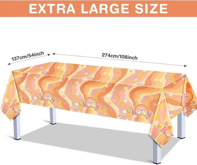 Alt view image 2 of 7 - Tiamon 6 Pieces Rainbow Plastic Groovy Tablecloths Retro Hippie Table Covers for Rectangle Table, Disposable Daisy Flower Rainbow Party Decorations for 60s 70s Boho Themed Birthday Carnival Party