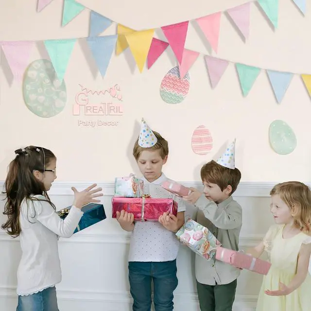 Alt view image 6 of 7 - Pennant Banner Flags Pastel - GREATRIL Colorful Triangle Banners for Birthday Easter Classroom School Carnival Garland Outdoor Burlap Bunting Party Decorations 4 Strings