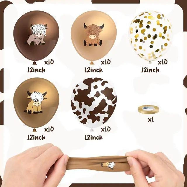 Alt view image 2 of 6 - K1tpde Highland Cow Balloons Decorations - 50PCS Cute Brown Cow Latex Balloon Set for Kids Baby Shower Western Cowboy Party Decor for Farmhouse Birthday Party Supplies
