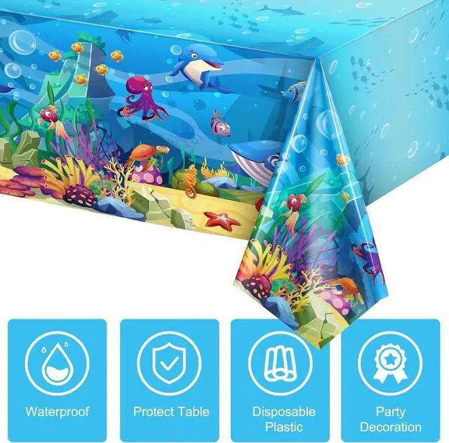 Main image of Tiamon 3 Pack Sea Party Tablecloth Ocean Animals Table Cover Underwater Creatures Ocean Sea Life Tablecloth for Kids Ocean Birthday Party Decoration, 54 x 108 Inch
