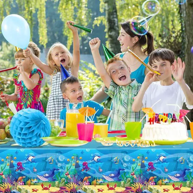 Alt view image 2 of 2 - Tiamon 3 Pack Sea Party Tablecloth Ocean Animals Table Cover Underwater Creatures Ocean Sea Life Tablecloth for Kids Ocean Birthday Party Decoration, 54 x 108 Inch