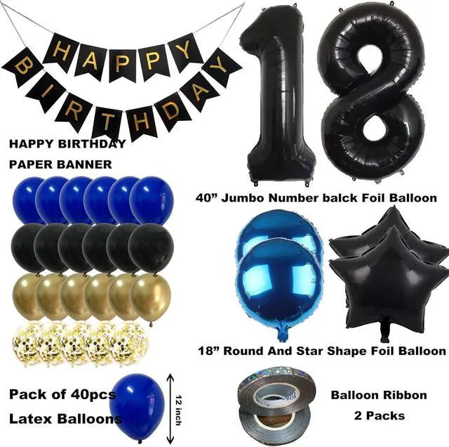 Alt view image 4 of 4 - 18th Birthday Decorations Boys - Royal blue Gold Happy 18 Birthday Balloons Party Supplies For men Him with Black Banner (18th blue)