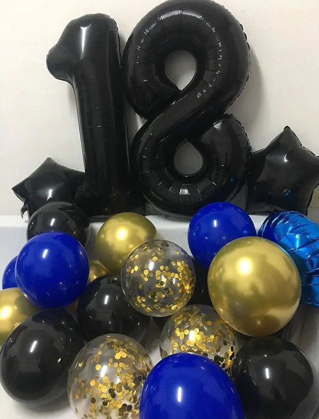 Alt view image 2 of 4 - 18th Birthday Decorations Boys - Royal blue Gold Happy 18 Birthday Balloons Party Supplies For men Him with Black Banner (18th blue)