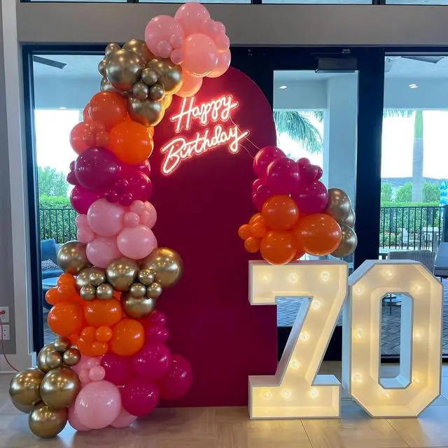 Alt view image 2 of 7 - Hot Pink and Orange Gold Balloons 12inch 60pcs Light Pink Metallic Gold Helium Latex Balloon for Arch Birthday Tropical Fiesta Summer Party Decorations Boho Baby Shower Graduations