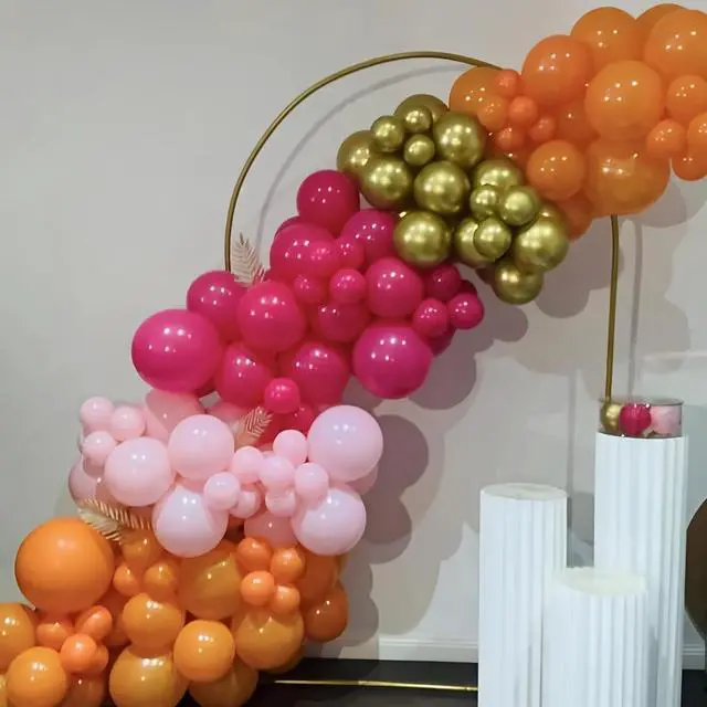 Alt view image 3 of 7 - Hot Pink and Orange Gold Balloons 12inch 60pcs Light Pink Metallic Gold Helium Latex Balloon for Arch Birthday Tropical Fiesta Summer Party Decorations Boho Baby Shower Graduations