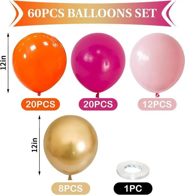 Alt view image 4 of 7 - Hot Pink and Orange Gold Balloons 12inch 60pcs Light Pink Metallic Gold Helium Latex Balloon for Arch Birthday Tropical Fiesta Summer Party Decorations Boho Baby Shower Graduations