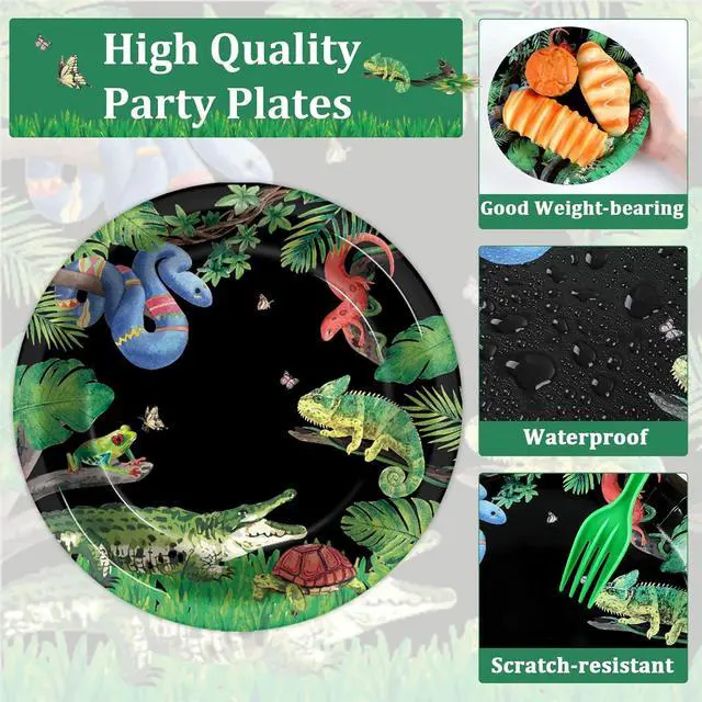 Alt view image 3 of 7 - 50 Guests Reptile Snake Party Plates and Napkins Party Supplies Jungle Swamp Snake Turtle Birthday Party Decorations Disposable Tableware Set Lizard Baby Shower Dinnerware Favor for Kids, 200PCS