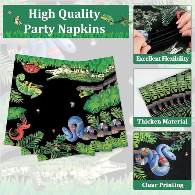 Alt view image 4 of 7 - 50 Guests Reptile Snake Party Plates and Napkins Party Supplies Jungle Swamp Snake Turtle Birthday Party Decorations Disposable Tableware Set Lizard Baby Shower Dinnerware Favor for Kids, 200PCS