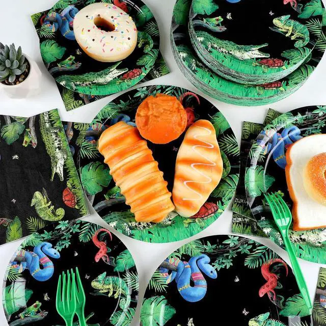 Alt view image 5 of 7 - 50 Guests Reptile Snake Party Plates and Napkins Party Supplies Jungle Swamp Snake Turtle Birthday Party Decorations Disposable Tableware Set Lizard Baby Shower Dinnerware Favor for Kids, 200PCS