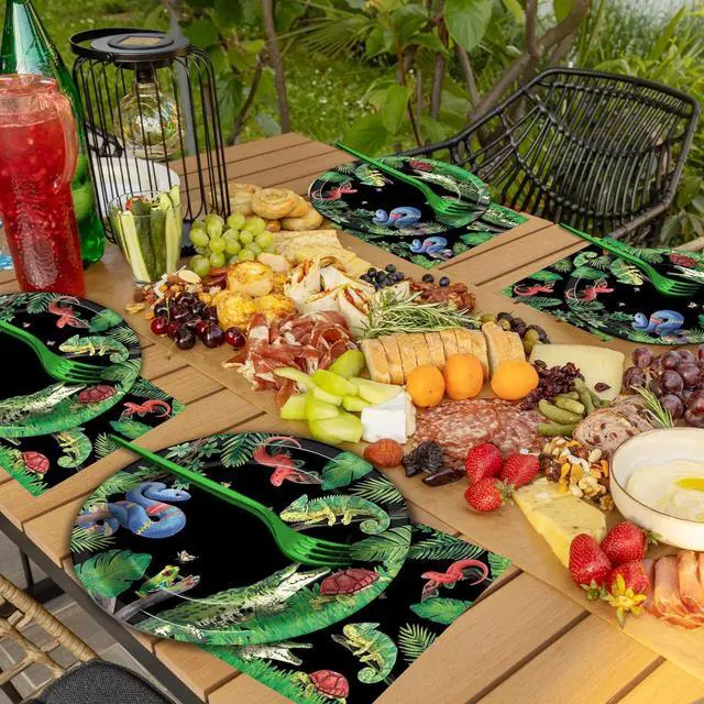 Alt view image 6 of 7 - 50 Guests Reptile Snake Party Plates and Napkins Party Supplies Jungle Swamp Snake Turtle Birthday Party Decorations Disposable Tableware Set Lizard Baby Shower Dinnerware Favor for Kids, 200PCS