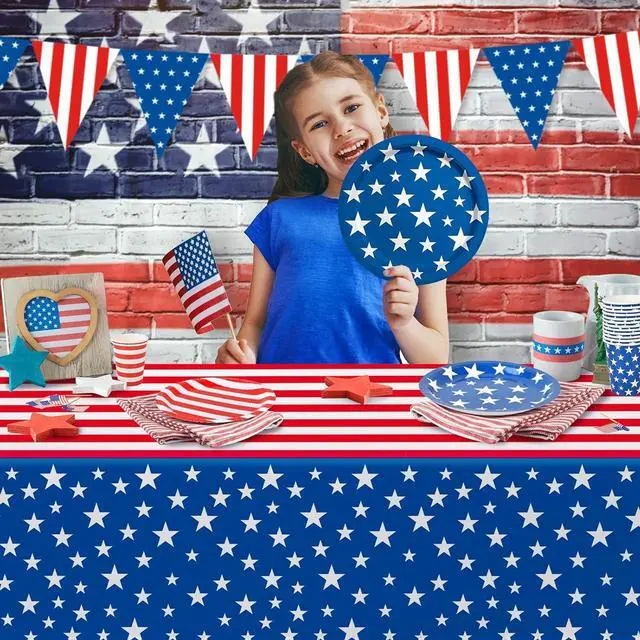 Alt view image 5 of 7 - 4th of July American Flag Patriotic Party Supplies Disposable Paper Plates Napkins Cocktail Napkins Cups Tablecloth and Banner for Election Day 4th of July Independence Day Decorations, Serve 25