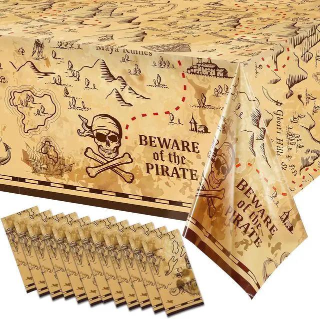 Main image of Irenare 12 Pieces Pirate Tablecloth for Party Decor - 54 x 108 Inches Pirate Treasure Map Tablecover Plastic Island Treasure Table Covers Navigation Supplies for Birthday Party Decoration