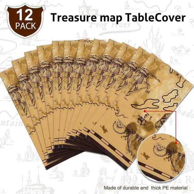 Alt view image 3 of 7 - Irenare 12 Pieces Pirate Tablecloth for Party Decor - 54 x 108 Inches Pirate Treasure Map Tablecover Plastic Island Treasure Table Covers Navigation Supplies for Birthday Party Decoration
