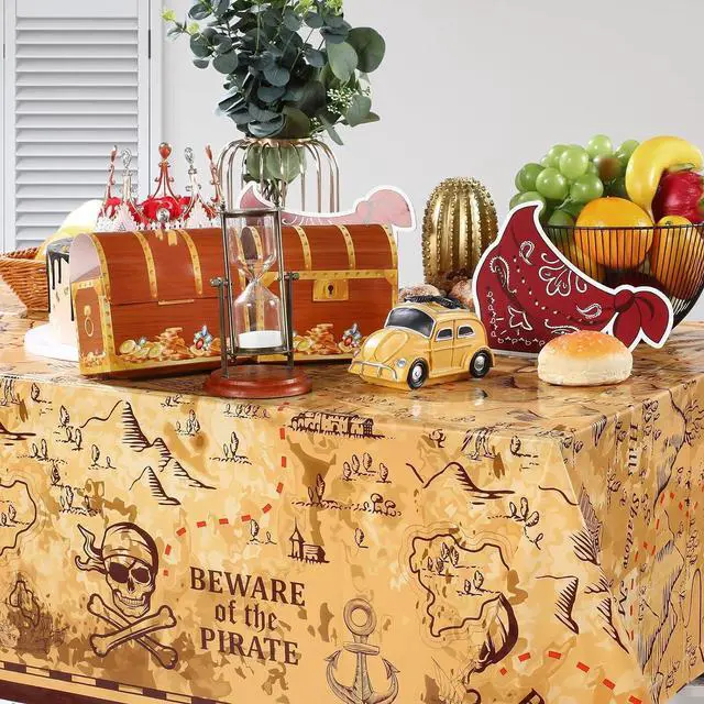 Alt view image 5 of 7 - Irenare 12 Pieces Pirate Tablecloth for Party Decor - 54 x 108 Inches Pirate Treasure Map Tablecover Plastic Island Treasure Table Covers Navigation Supplies for Birthday Party Decoration