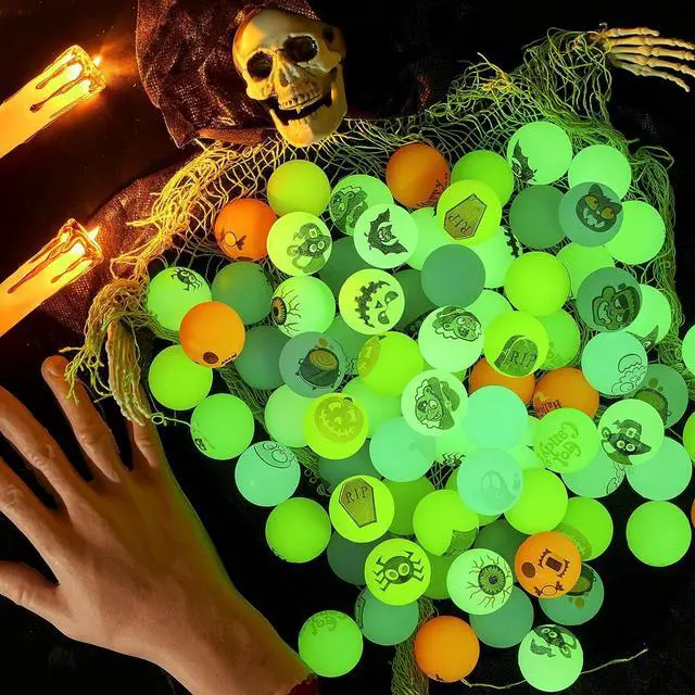 Alt view image 6 of 7 - JOYIN 100 PCS Halloween Glow in The Dark Bouncing Balls, 20 Designs Halloween Theme Glowing Bouncy Balls for Halloween Party Supplies, Party Favors, Trick or Treating Goodies