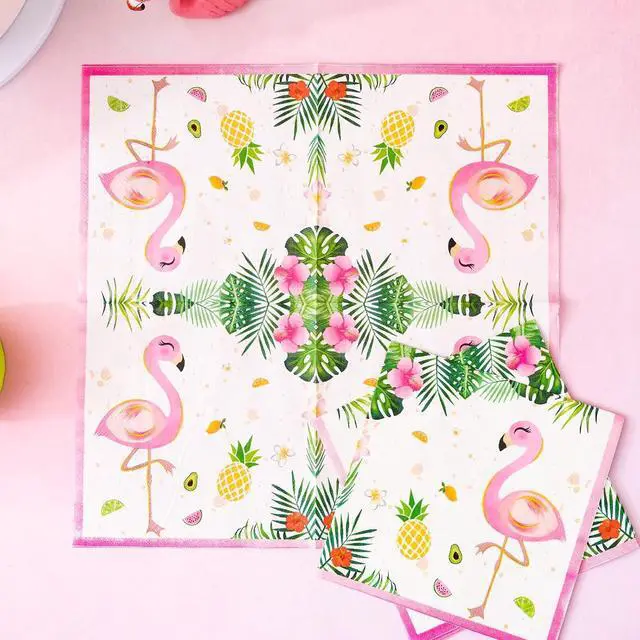 Alt view image 5 of 7 - WERNNSAI Flamingo Plates and Napkins Set - Serves 50 Guests 100 PCS Hawaiian Luau Party Supplies Disposable Tableware Set Dinner Luncheon Plates Napkins for Birthday Baby Shower Wedding Party