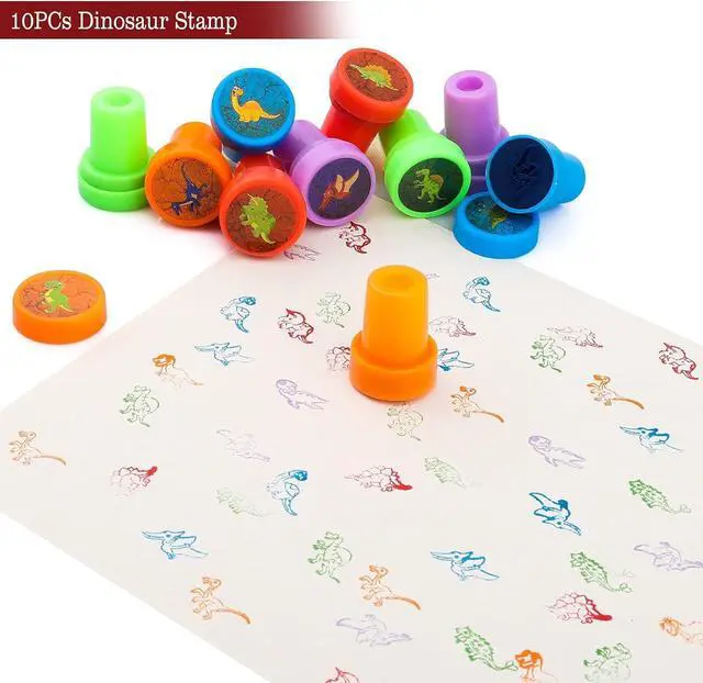 Alt view image 4 of 7 - 108Pcs Dinosaur Party Favors Dinosaur Stamps Slap Bracelets Keychains Rings Stickers Temporary Tattoos for Kids Birthday Party Supplies, Carnival Prizes, Prize Box Gift, Pinata Goodie Bag Fillers