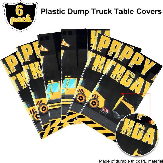 Alt view image 4 of 7 - Tatuo Construction Happy Birthday Tablecloth Dump Truck Birthday Table Covers Tractor Plastic Printed Tablecloth Construction Themed Party Decoration Supplies for Kid Boy(Black,6 Sheets)