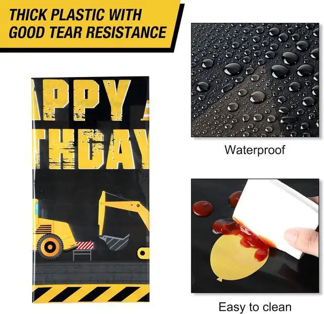 Alt view image 3 of 7 - Tatuo Construction Happy Birthday Tablecloth Dump Truck Birthday Table Covers Tractor Plastic Printed Tablecloth Construction Themed Party Decoration Supplies for Kid Boy(Black,6 Sheets)