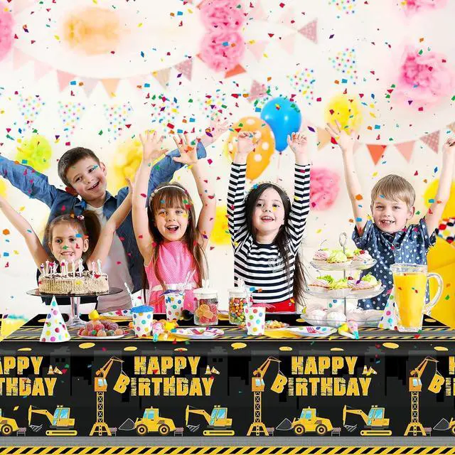 Alt view image 6 of 7 - Tatuo Construction Happy Birthday Tablecloth Dump Truck Birthday Table Covers Tractor Plastic Printed Tablecloth Construction Themed Party Decoration Supplies for Kid Boy(Black,6 Sheets)