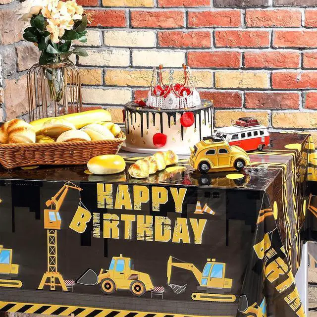 Alt view image 5 of 7 - Tatuo Construction Happy Birthday Tablecloth Dump Truck Birthday Table Covers Tractor Plastic Printed Tablecloth Construction Themed Party Decoration Supplies for Kid Boy(Black,6 Sheets)
