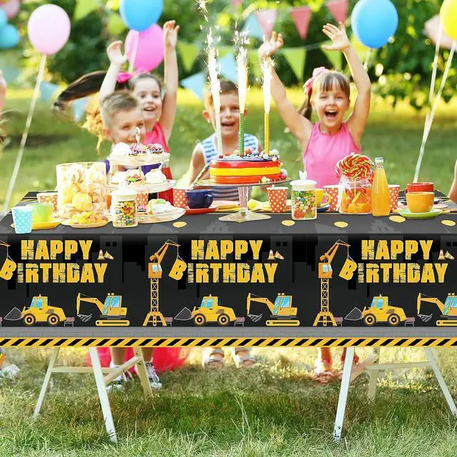 Alt view image 7 of 7 - Tatuo Construction Happy Birthday Tablecloth Dump Truck Birthday Table Covers Tractor Plastic Printed Tablecloth Construction Themed Party Decoration Supplies for Kid Boy(Black,6 Sheets)