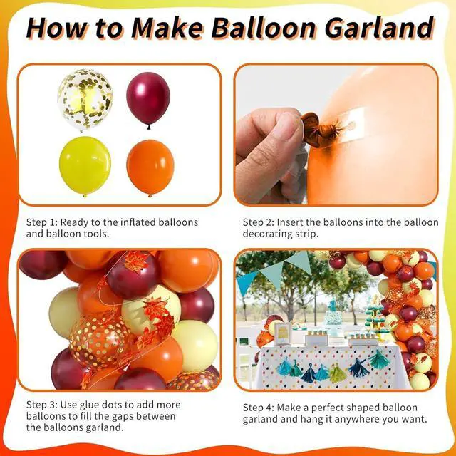 Alt view image 6 of 7 - Fall Balloon Arch Kit, Fall Birthday Party Decorations, Orange Burgundy Yellow Gold Confetti Balloons Garland Kit with 6.5 Ft Maple Leaves for Home Thanksgiving Autumn Baby Shower Party Decor Supplies