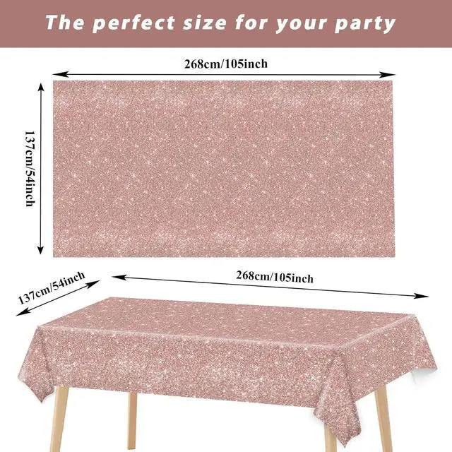 Alt view image 2 of 7 - gisgfim 3pcs Pink Rose Golden Birthday Party Tablecloths Rose Gold Sequin Plastic Table Cover Glitter Diamonds Happy Birthday Background Girls for Wedding, Graduation, Anniversary, Holiday(Plastic)