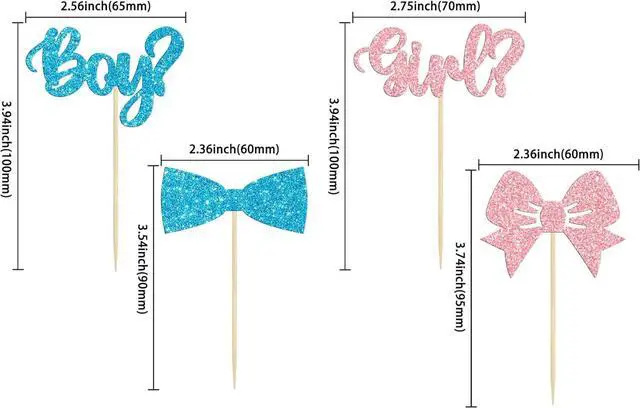 Alt view image 2 of 7 - Gyufise 36Pcs Boy or Girl Cupcake Toppers Glitter Bow Tie Cupcake Picks Baby Shower Cake Topper Decorations for Kids Birthday Gender Reveal Party Cake Decorations Supplies