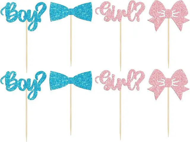 Alt view image 3 of 7 - Gyufise 36Pcs Boy or Girl Cupcake Toppers Glitter Bow Tie Cupcake Picks Baby Shower Cake Topper Decorations for Kids Birthday Gender Reveal Party Cake Decorations Supplies