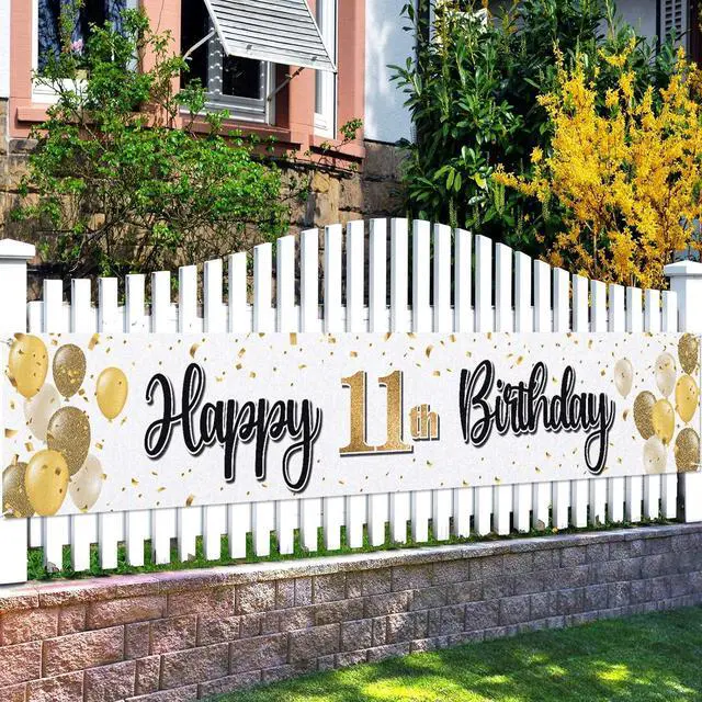 Main image of Happy 11th Birthday Decorations,11th Gold Balloon Large Birthday Hanging Banner Sign,Cheers to Eleven Years Old Bday Party Supplies.