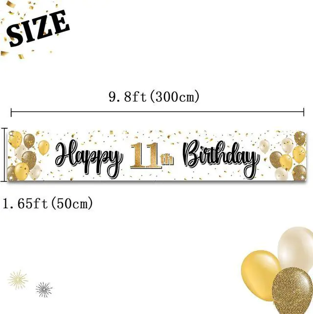 Alt view image 2 of 5 - Happy 11th Birthday Decorations,11th Gold Balloon Large Birthday Hanging Banner Sign,Cheers to Eleven Years Old Bday Party Supplies.