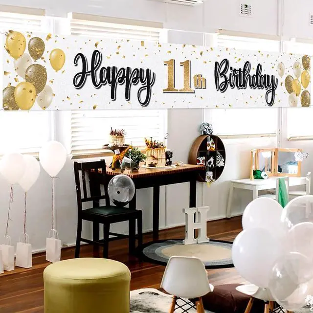 Alt view image 3 of 5 - Happy 11th Birthday Decorations,11th Gold Balloon Large Birthday Hanging Banner Sign,Cheers to Eleven Years Old Bday Party Supplies.