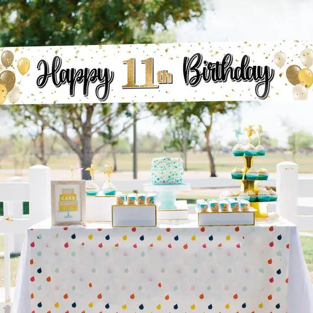 Alt view image 4 of 5 - Happy 11th Birthday Decorations,11th Gold Balloon Large Birthday Hanging Banner Sign,Cheers to Eleven Years Old Bday Party Supplies.
