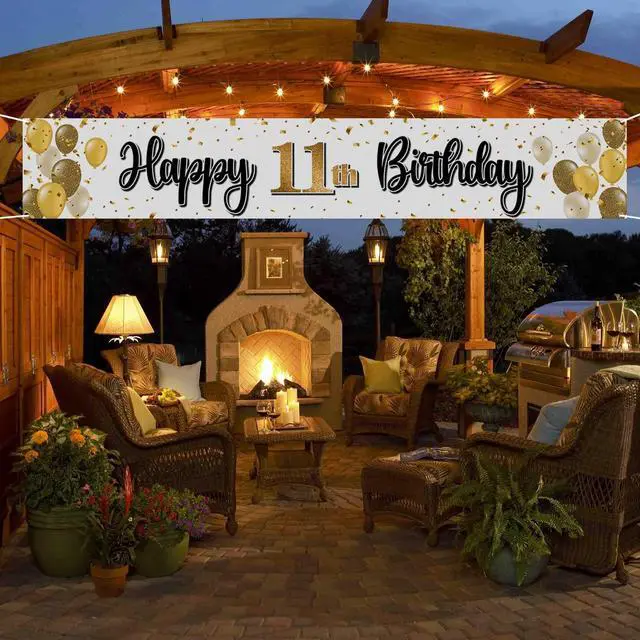 Alt view image 5 of 5 - Happy 11th Birthday Decorations,11th Gold Balloon Large Birthday Hanging Banner Sign,Cheers to Eleven Years Old Bday Party Supplies.