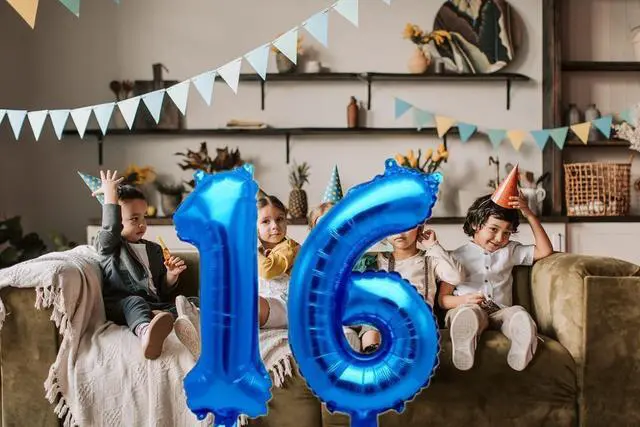 Alt view image 4 of 4 - 16th Birthday All in One Decorations, Sweet 16 Balloon Set for Boys Girls, Blue Foil Star Balloons, Confetti Latex Balloons, Happy Birthday Banner & Swirl Decor for Ins Photo Party Supplies