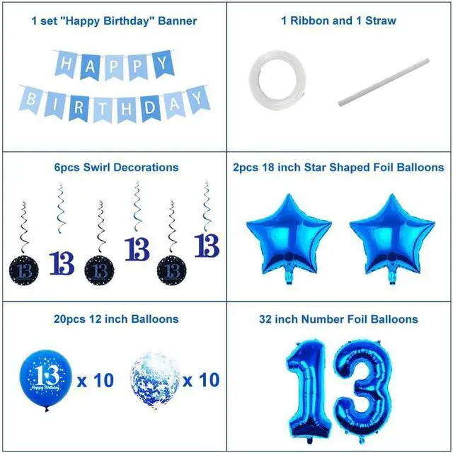 Alt view image 2 of 6 - 13th Birthday Party Decorations Kit for Kids,13 Balloon Arch & Banner Set, All-in-One Party Supplies, Easy Setup, Perfect for Boys Girls Birthday Party Blue