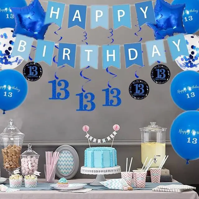Alt view image 5 of 6 - 13th Birthday Party Decorations Kit for Kids,13 Balloon Arch & Banner Set, All-in-One Party Supplies, Easy Setup, Perfect for Boys Girls Birthday Party Blue