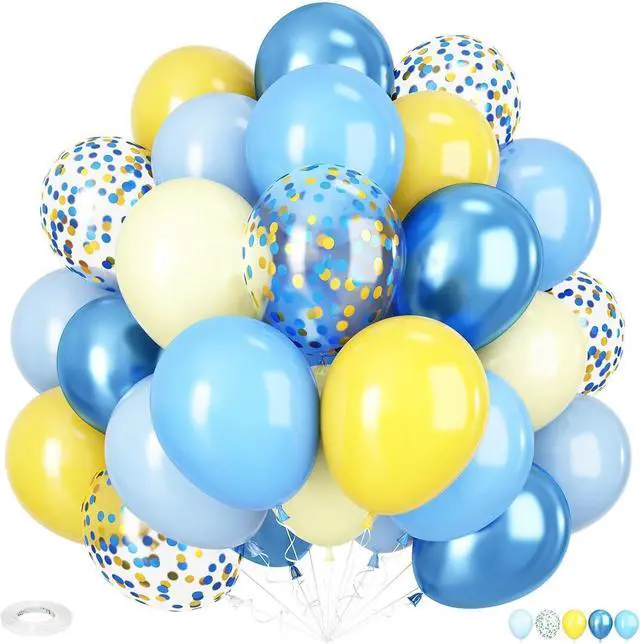 Main image of Yellow Blue Balloons, 12 Inch Blue and Yellow Balloons Set Macaron Yellow Balloon Metallic Blue Confetti Balloon for Kids Cartoon Theme Birthday Baby Shower Party Supplies