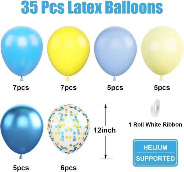 Alt view image 2 of 7 - Yellow Blue Balloons, 12 Inch Blue and Yellow Balloons Set Macaron Yellow Balloon Metallic Blue Confetti Balloon for Kids Cartoon Theme Birthday Baby Shower Party Supplies