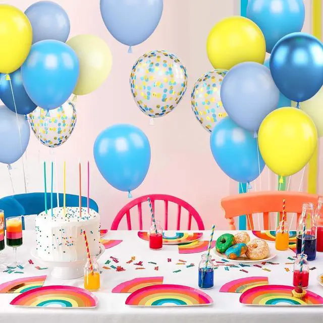 Alt view image 5 of 7 - Yellow Blue Balloons, 12 Inch Blue and Yellow Balloons Set Macaron Yellow Balloon Metallic Blue Confetti Balloon for Kids Cartoon Theme Birthday Baby Shower Party Supplies